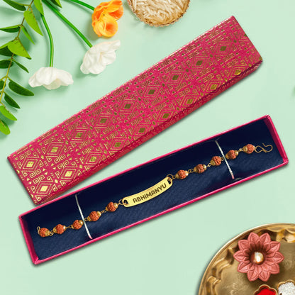 Customized Rakhi With Real Panchmukhi Rudraksha Bracelet